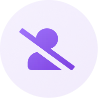 Muted microphone icon in purple circle.