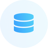 Blue circular icon with a simplified database symbol consisting of three stacked horizontal cylinders.