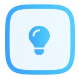 Blue square icon with rounded corners featuring a light bulb symbol in the center.