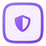 Purple rounded square icon with a shield symbol in the center representing security.