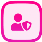 Icon of a person with a checkmark inside a rounded pink square.