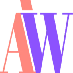 Stylized overlapping letters A in red and W in purple on a transparent background.