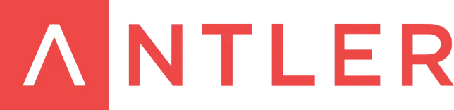 Antler logo with the letter A stylized inside a red square followed by red letters N T L E R.