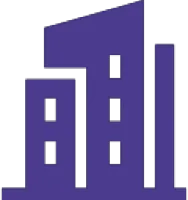 Icon of three purple stylized buildings with windows.