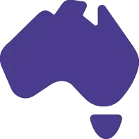 Simplified blue silhouette map of Australia including Tasmania.