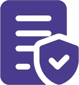 Icon of a document with horizontal lines and a shield with a checkmark in front of it, symbolizing privacy or security.