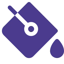 Purple watering can pouring a drop of water.