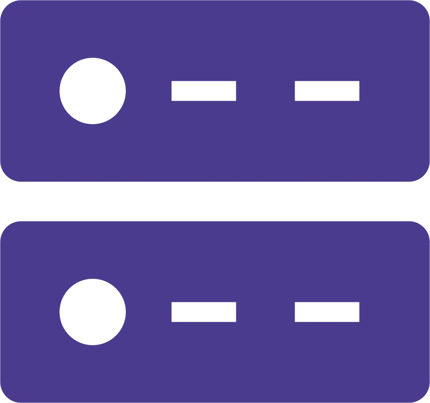 Two horizontal purple server icons with circular and rectangular details stacked vertically.