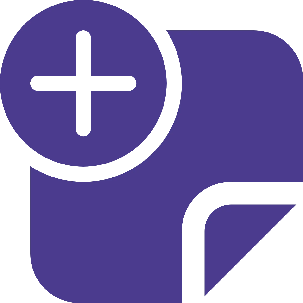 Purple silhouette icon of a user with a plus sign in a circle indicating add user.