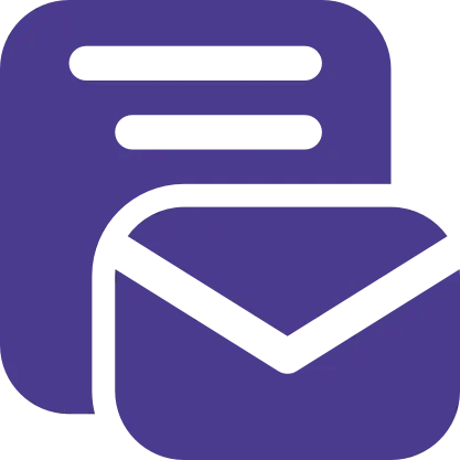 Purple icon of a document with an envelope in front, representing mail or messaging.