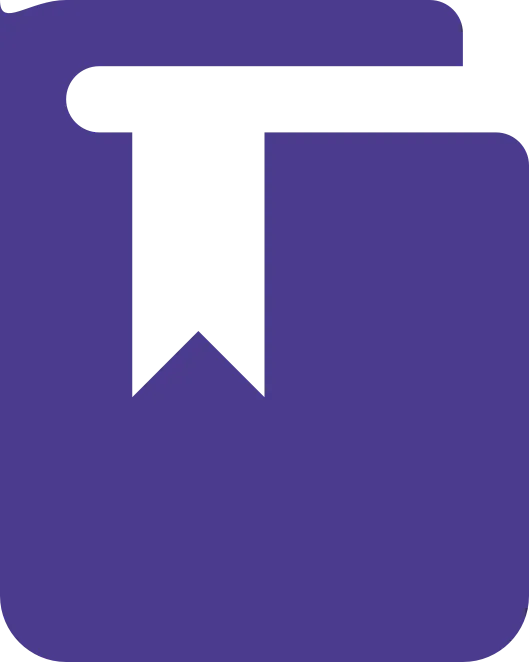 Purple square icon with a black bookmark symbol in the center.