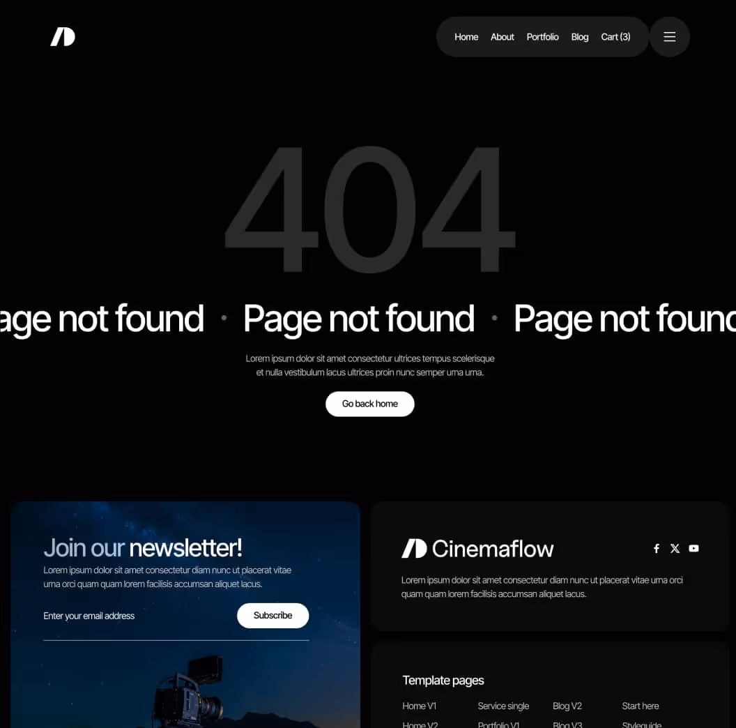 Cinemaflow - 404 Not Found Page - Ultimate Video Agency Webflow Template
