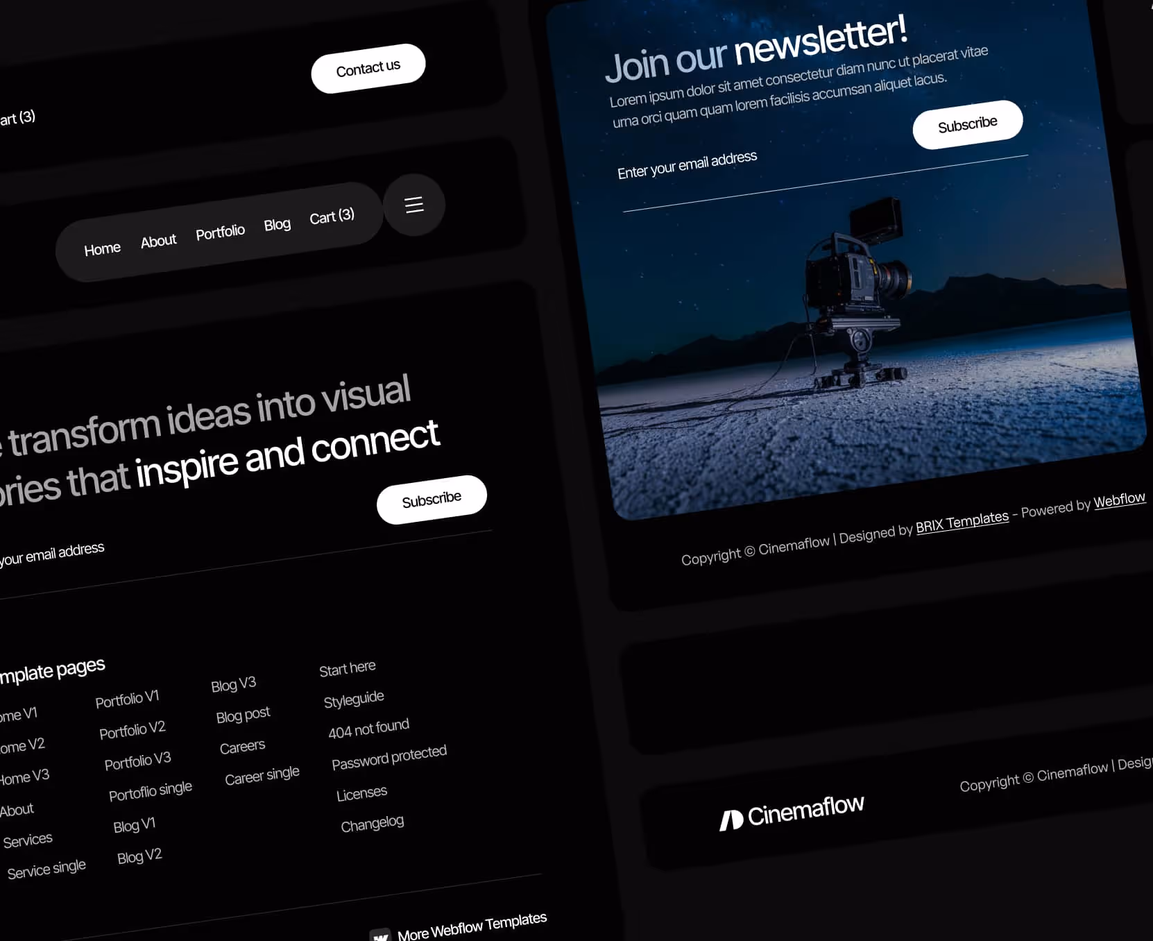 Cinemaflow - Headers and Footers Page - Ultimate Video Agency Webflow Template
