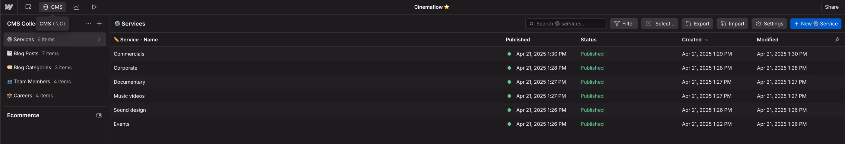 CMS - Cinemaflow Webflow Template