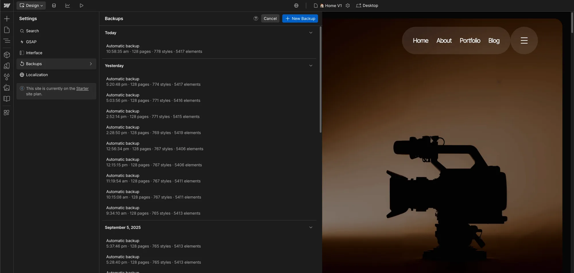 Backups - Cinemaflow Webflow Template
