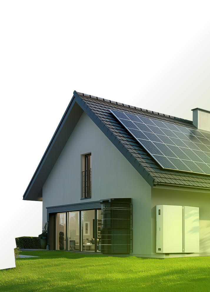 A modern house with solar panels and battery