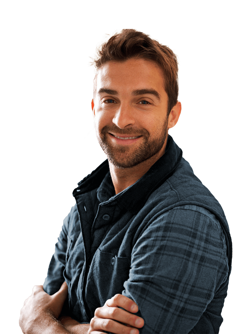 blue collar man smilling