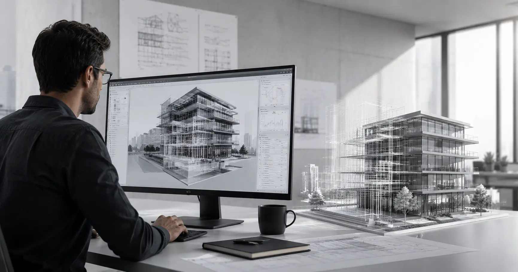 a man working on digital twin technology construction