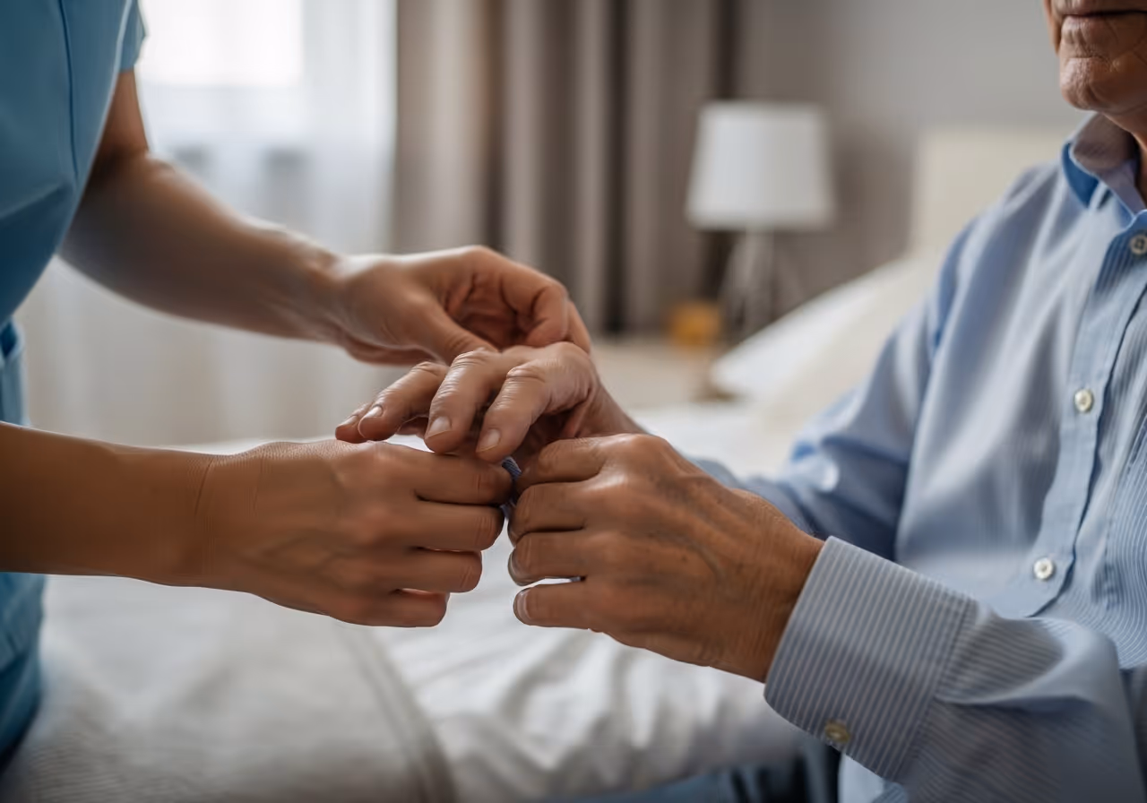 Aide aux gestes du quotidien pour une personne atteinte de Parkinson par une auxiliaire de vie.