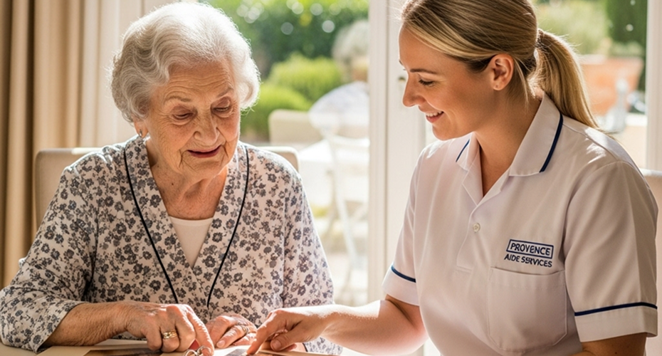 Accompagnement d'une personne âgée atteinte d'une maladie neurodégénérative à domicile dans le Var par Provence Aide Services.