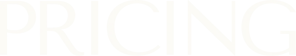 The word PRICING in large beige capital letters on a black background.