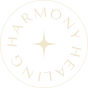 Circular logo with the word 'HARMONY' and 'HEALING' arranged around a central star-like symbol.