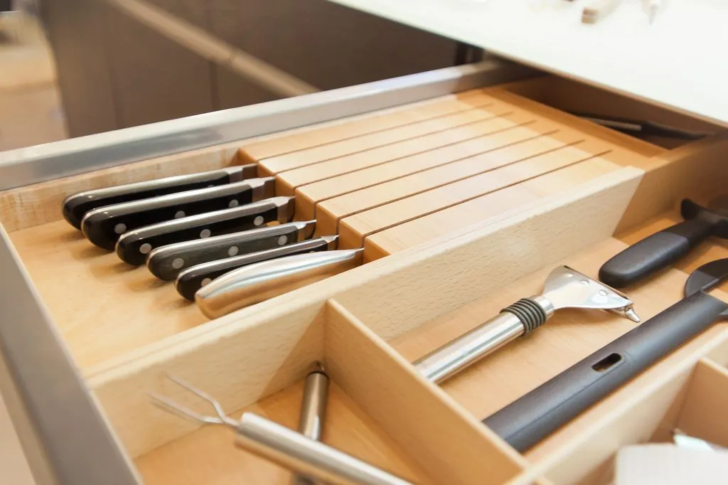 Grifflose Küche – Moderne Leicht Küche mit Glasarbeitsplatte und Theke