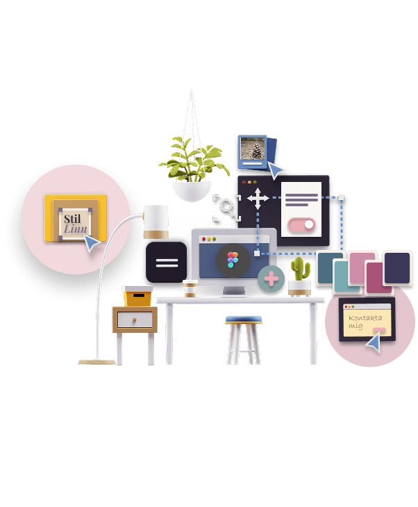 Hero-bild – skrivbord med dator, växt och kaffekopp (illustration i vector-stil)