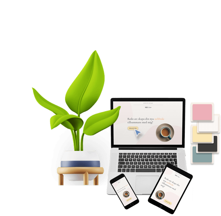 Mockup som visar responsiv design i dator, surfplatta och mobil – exempel på Stil Linns webbdesign.