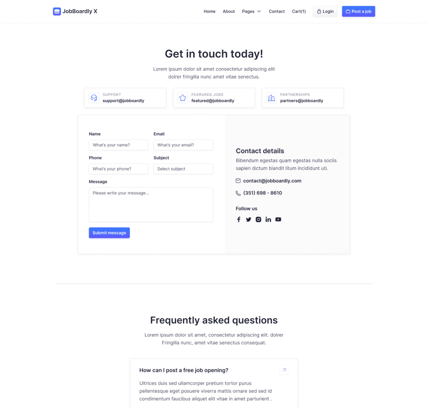 JobBoardly X - Contact Page - Job Board Webflow Template