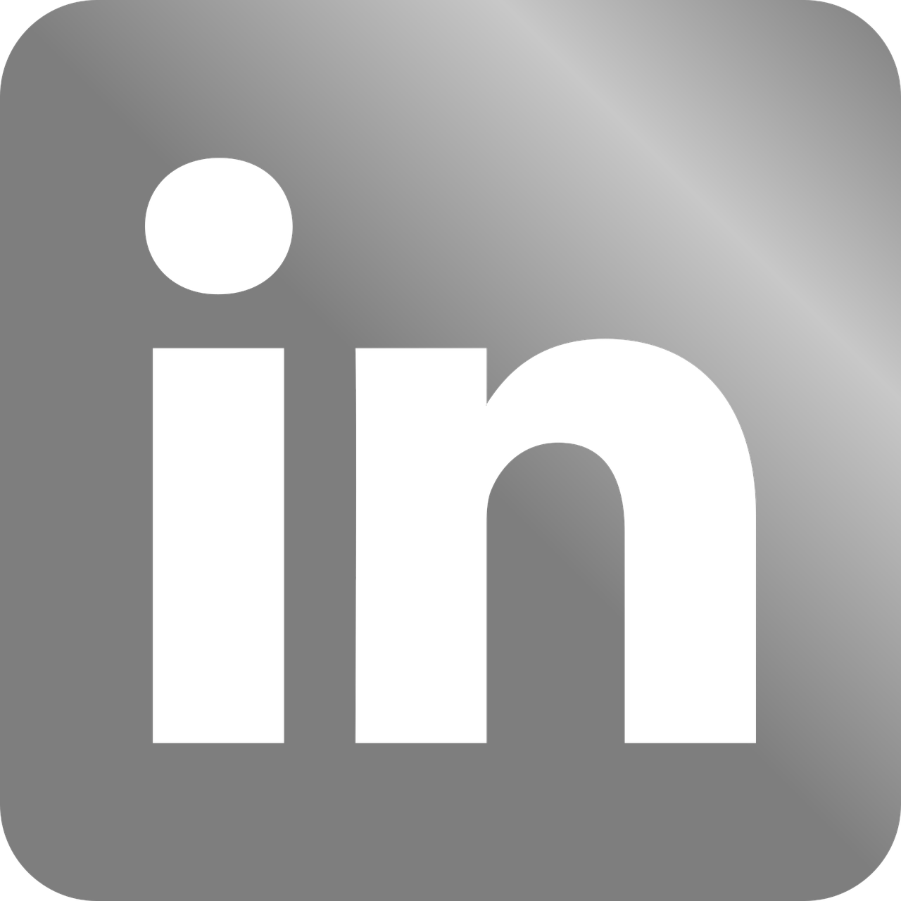 Black lowercase 'in' symbol on a gray rounded square background representing the LinkedIn logo.
