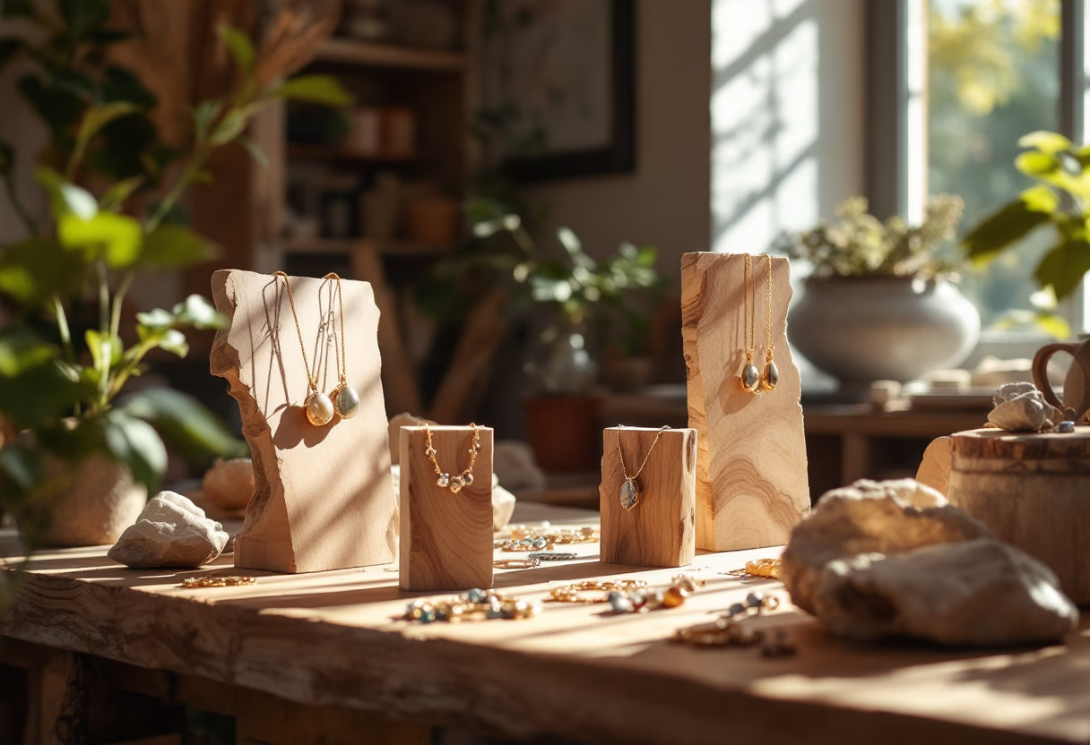 image of a jewelry showcase in an artisan workshop
