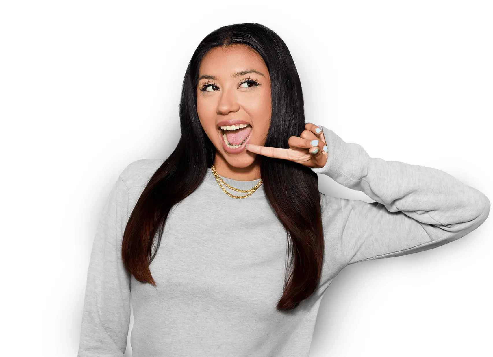 young girl pointing at InSmile Braces