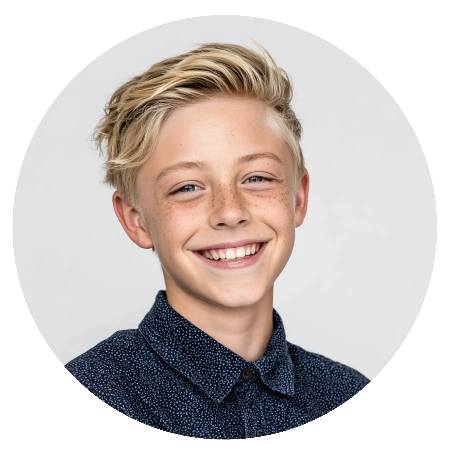 blonde teen boy smiling