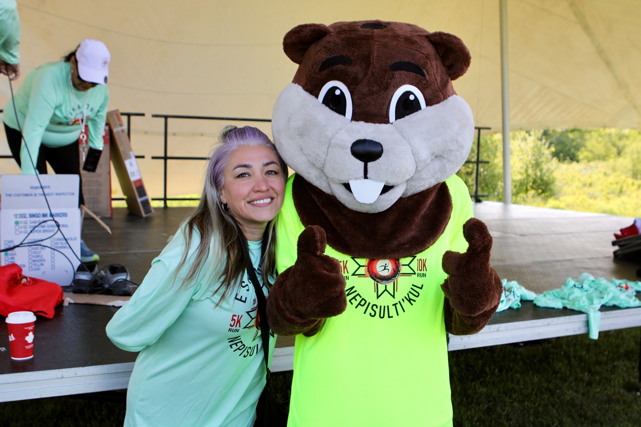 Beaver mascot at an event in Eskasoni First Nation