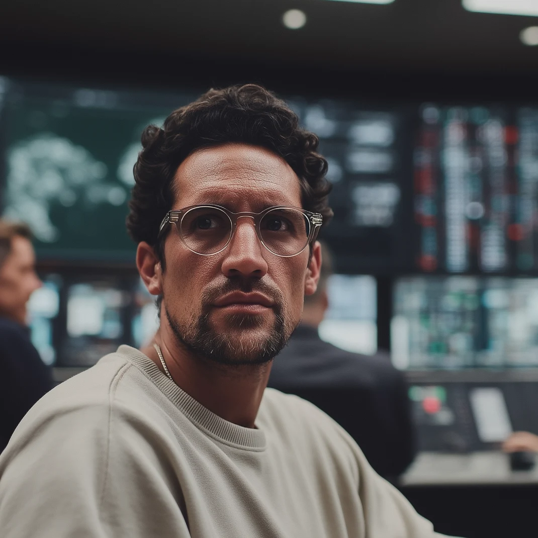 IT-Experte vor Datenmonitoren – Symbolbild für technologische Expertise und präzises Matching im IT-Freelance-Bereich.