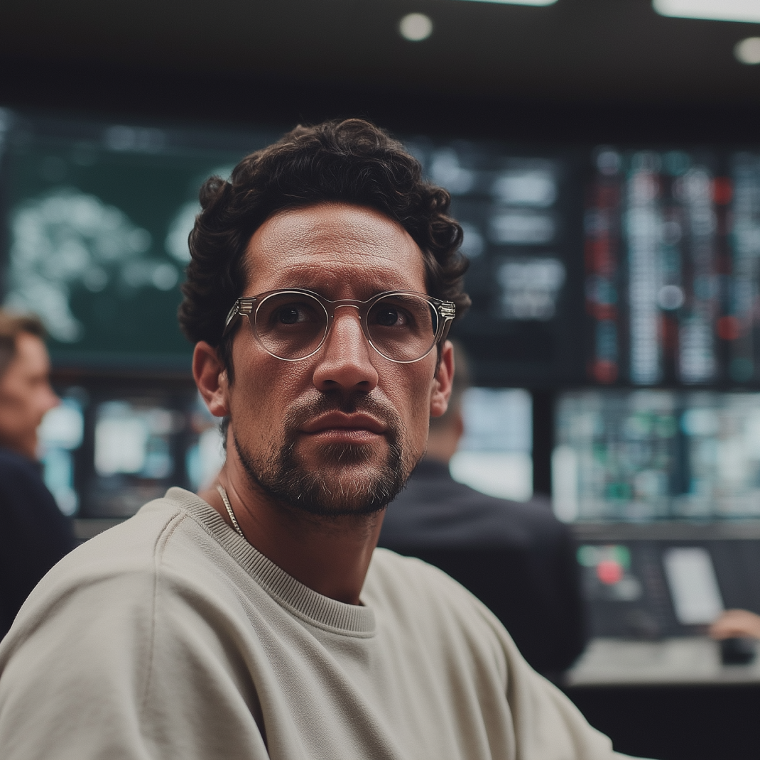 IT-Experte vor Datenmonitoren – Symbolbild für technologische Expertise und präzises Matching im IT-Freelance-Bereich.