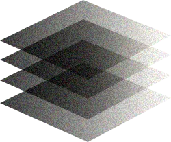 Three overlapping translucent gray diamond shapes layered diagonally.