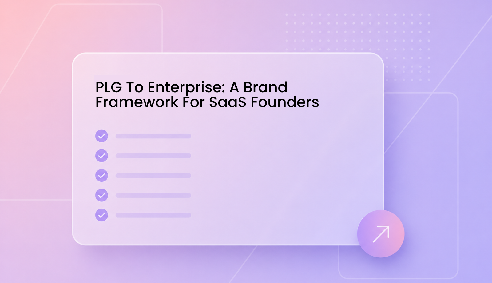 Five-step brand framework diagram for transitioning a B2B SaaS company from PLG self-serve to enterprise sales