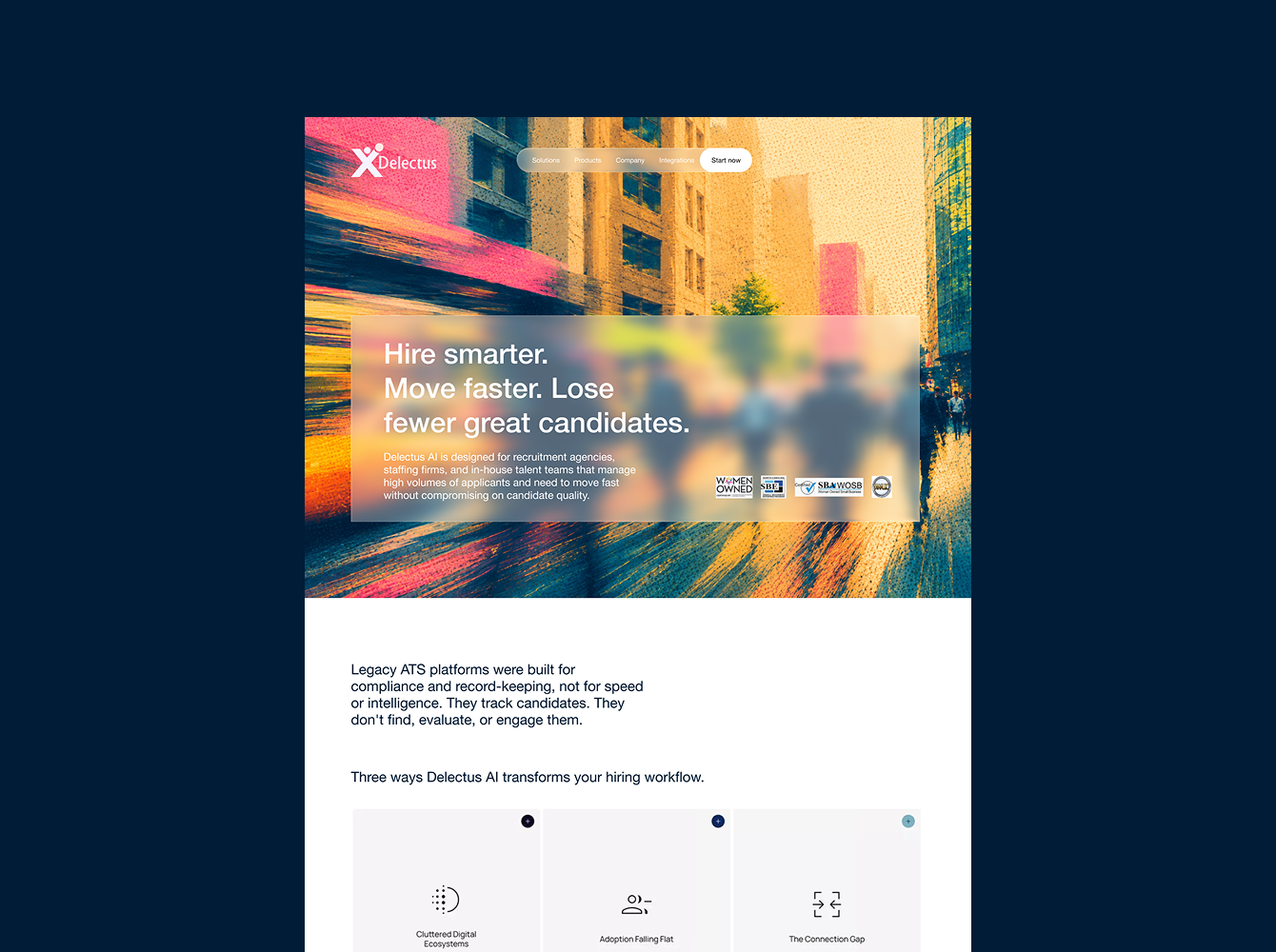 Delectus AI dashboard and core product screen design