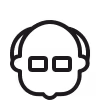 Symbol einer Person mit Brille, die ein Headset-Mikrofon trägt.