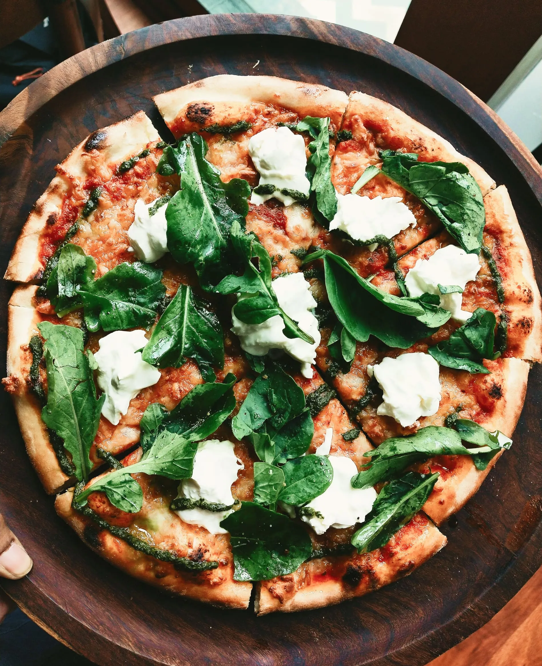 Italian pizza with spinach and chees