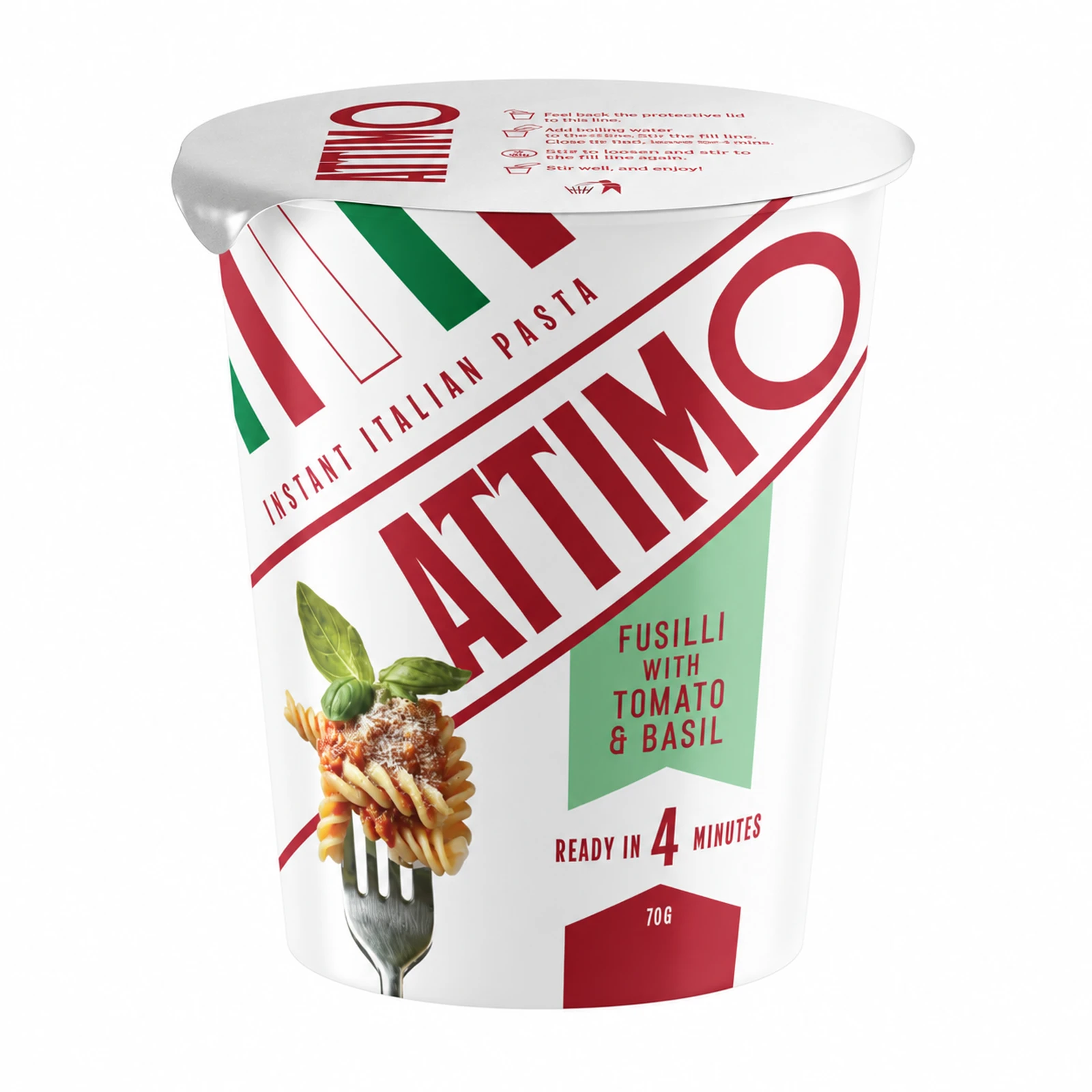 Attimo Fusilli with Tomato & Basil cup, available in New Zealand
