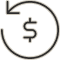 Circular arrow around a dollar sign symbolizing money back guarantee.