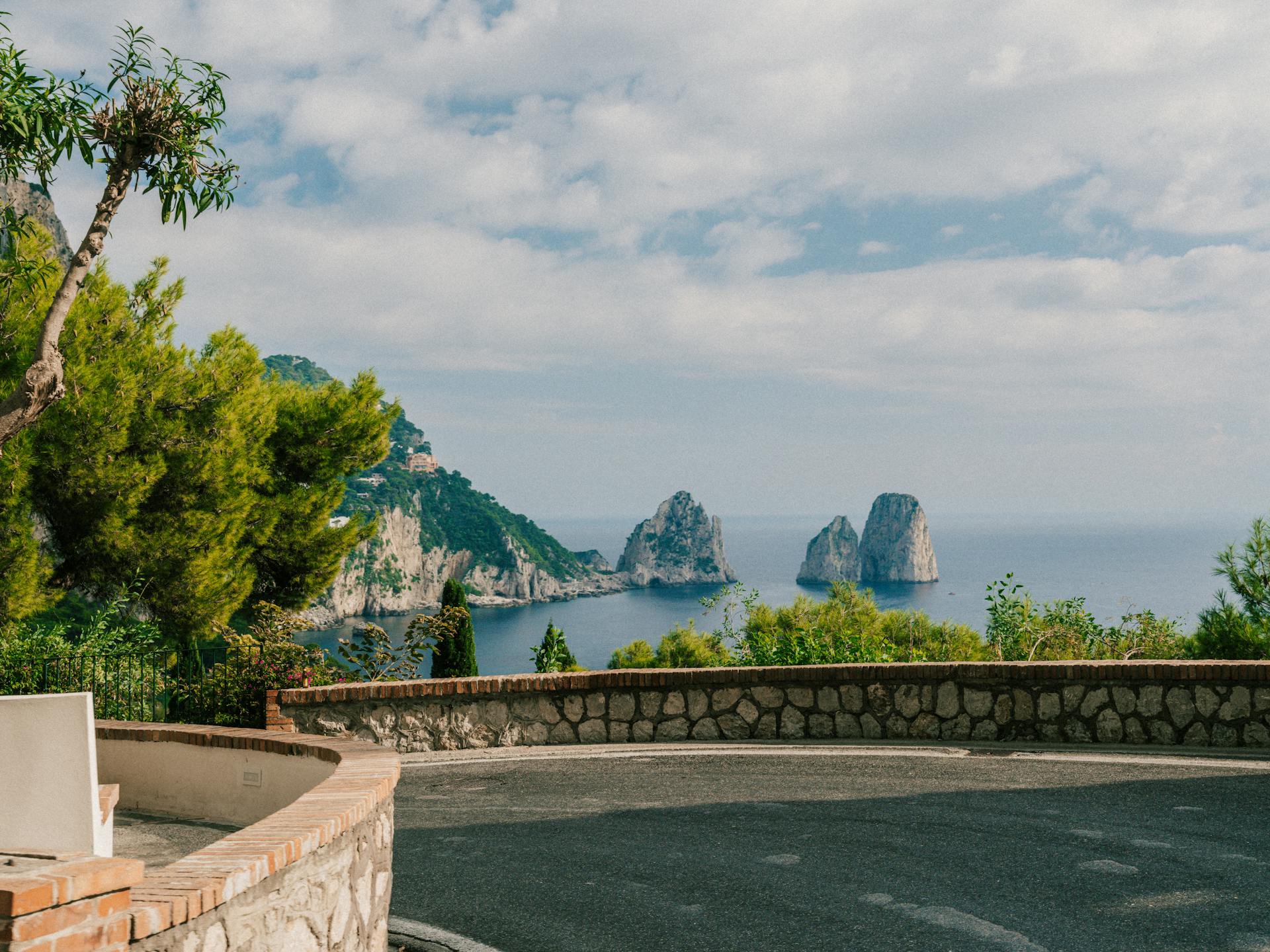 Coastal hills of Capri overlooking the blue sea