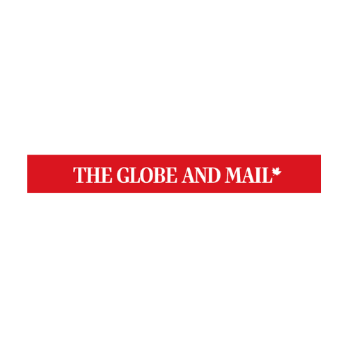 The Globe and Mail logo with white text and a small maple leaf on a red rectangular background.