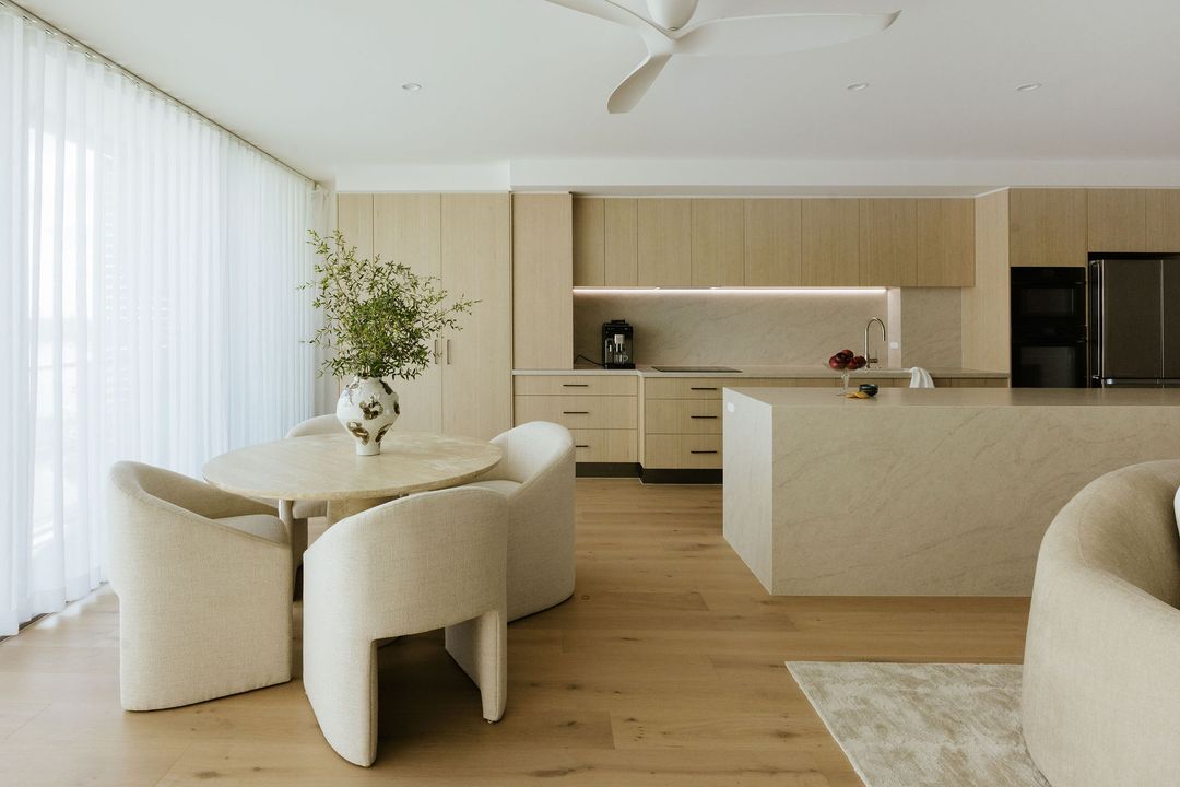 Waterfront renovation on Ephraim Island, Paradise Point, with new flooring, stone benchtops and custom joinery