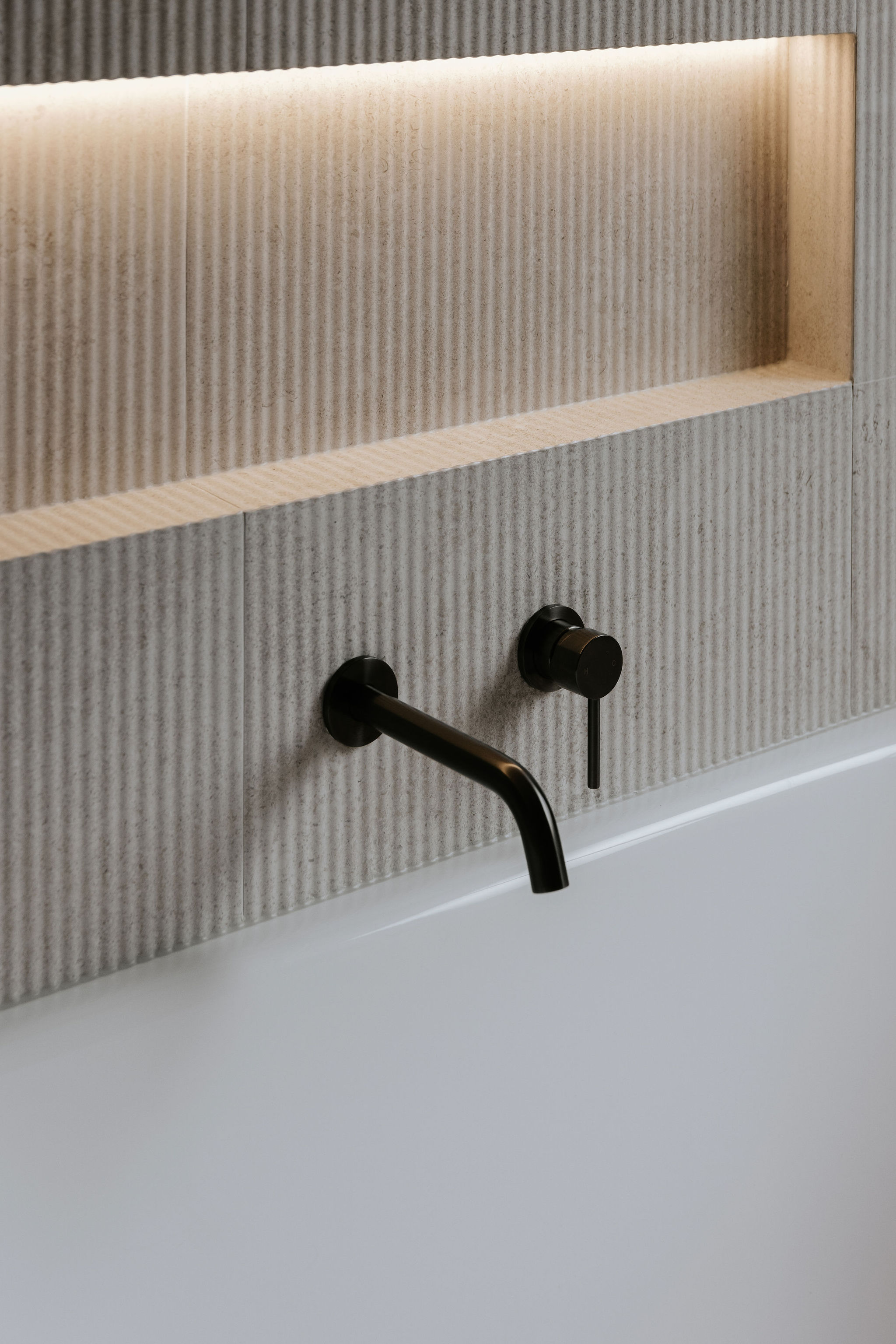 Bathroom storage joinery in a Peregian Springs renovation by Pearl Interiors, built with Bonnie Bathrooms