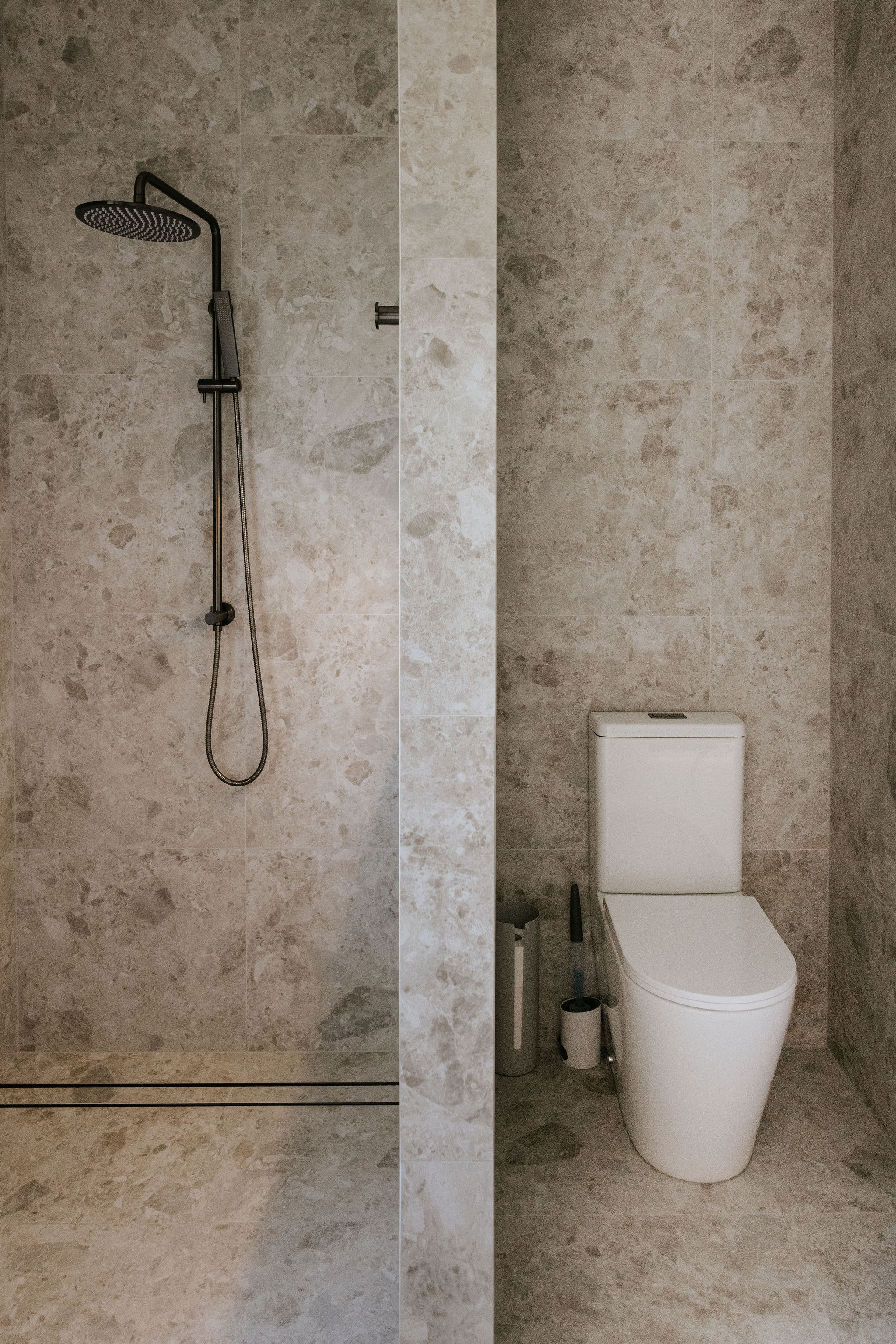 Tiled shower niche detail in a Peregian Springs bathroom by Pearl Interiors, Sunshine Coast