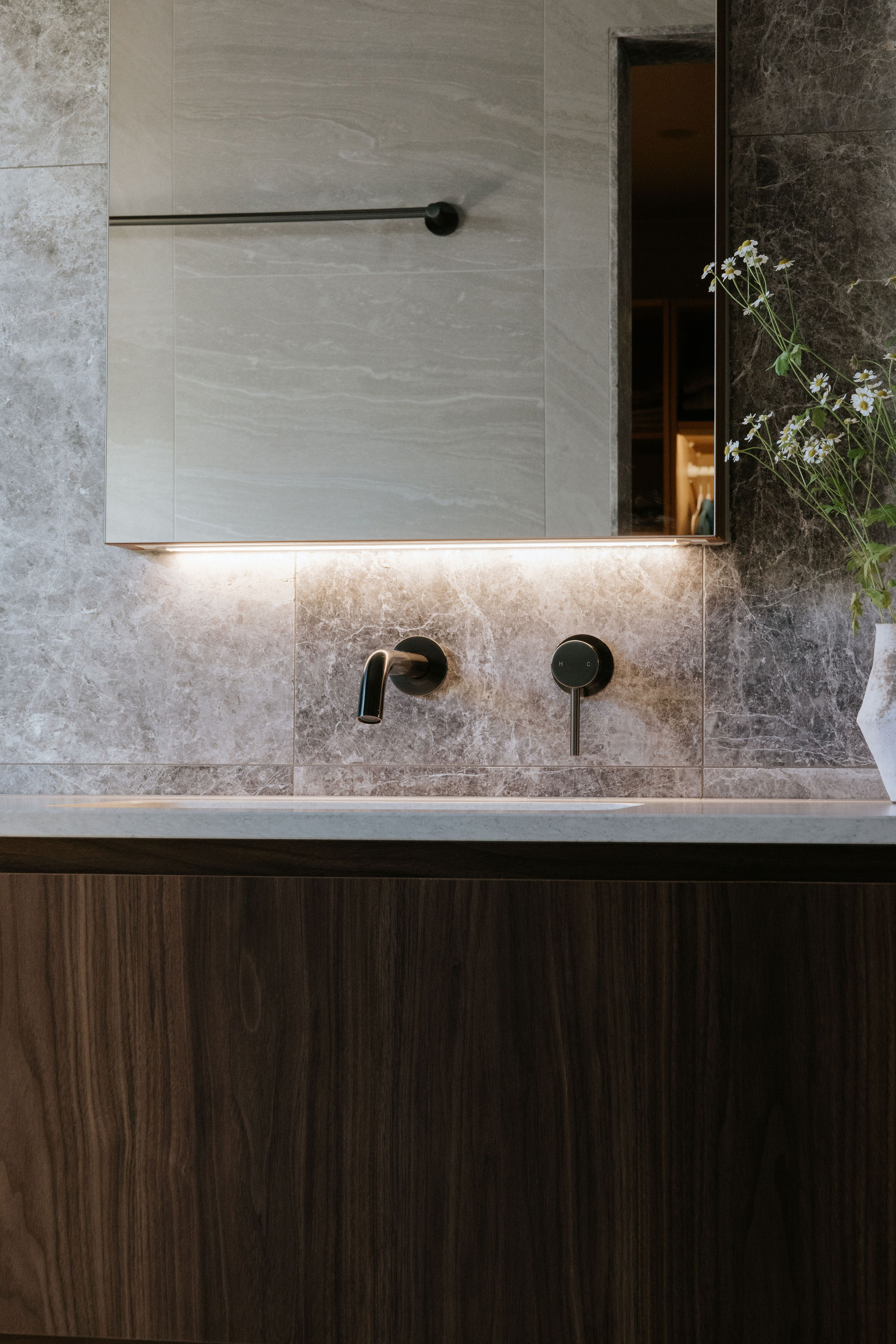 Tapware and basin detail in a Peregian Springs bathroom renovation by Pearl Interiors